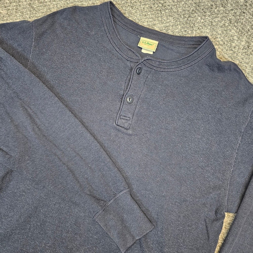 Vintage LL Bean Two Layer River Drivers Henley Shirt Navy Blue Mens Size Large